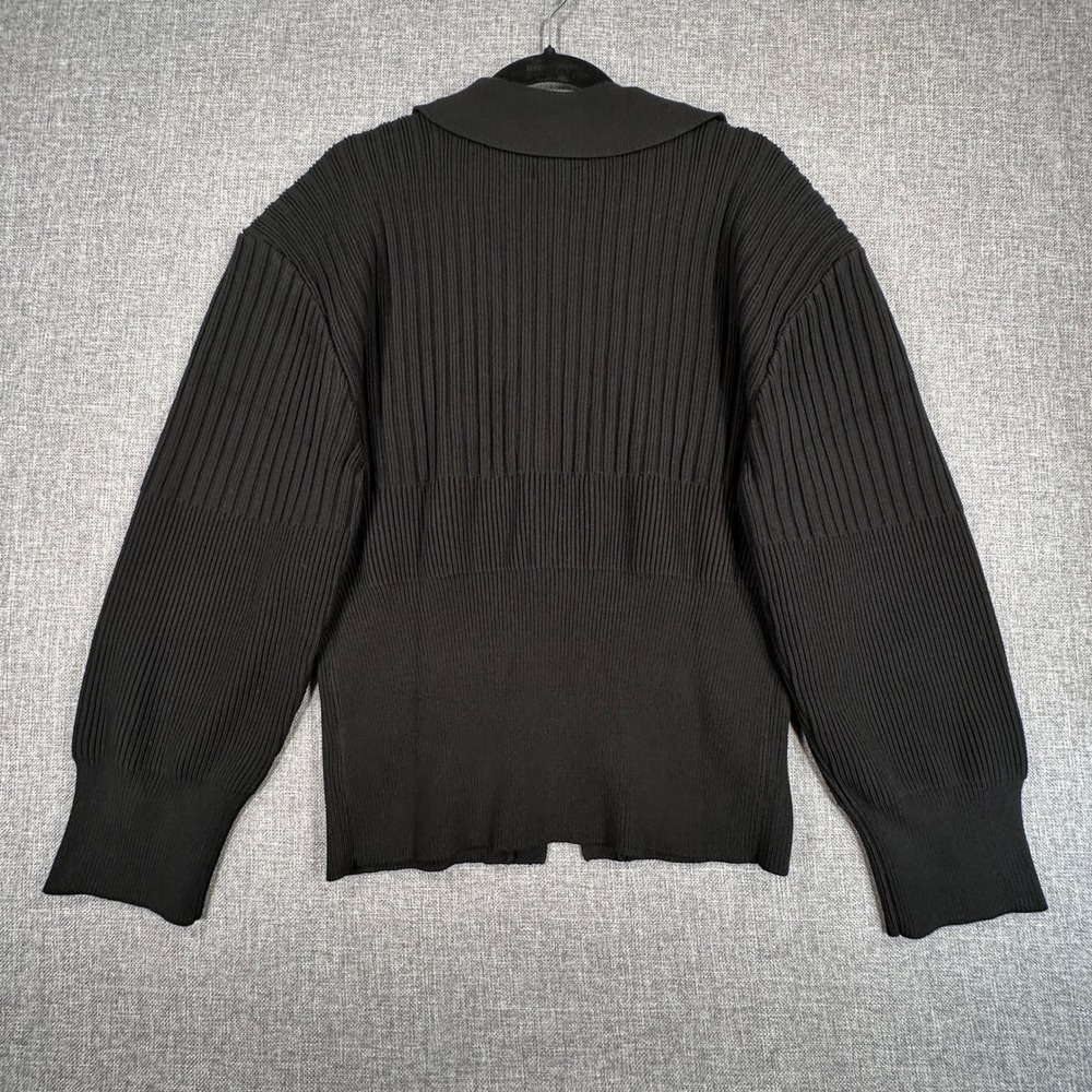 Urban Revivo Cardigan Women L Black Gold Button Ribbed Knit Collared Sweater NEW - Picture 2 of 10